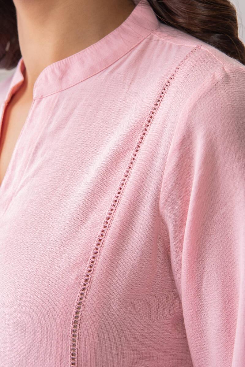 Pink Handcrafted Straight Cotton Kurta