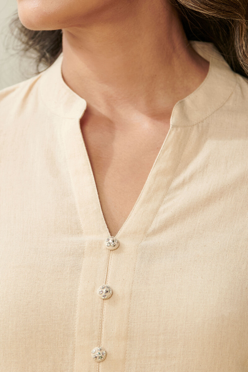 Beige Handcrafted Straight Cotton Kurta