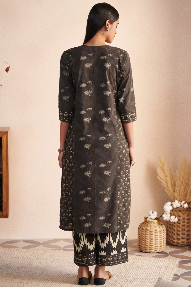 Brown Hand Block Printed Straight Cotton Kurta