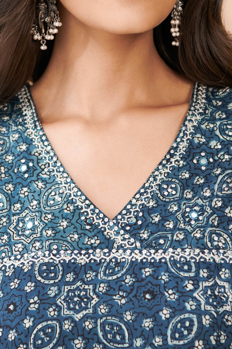 Indigo Hand Block Printed Straight Modal Kurta