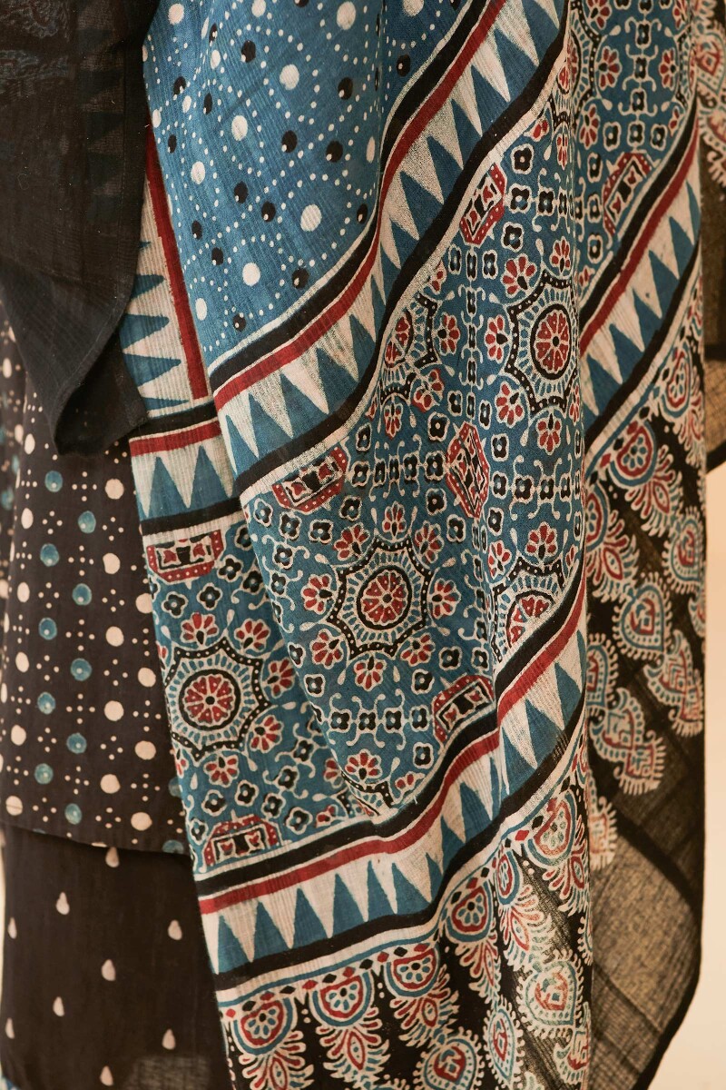 Indigo Hand Block Printed Cotton Dupatta