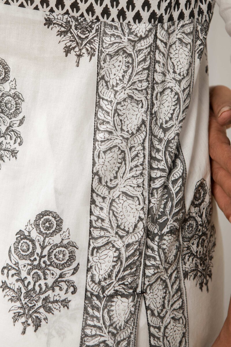 White Hand Block Printed Straight Cotton Kurta