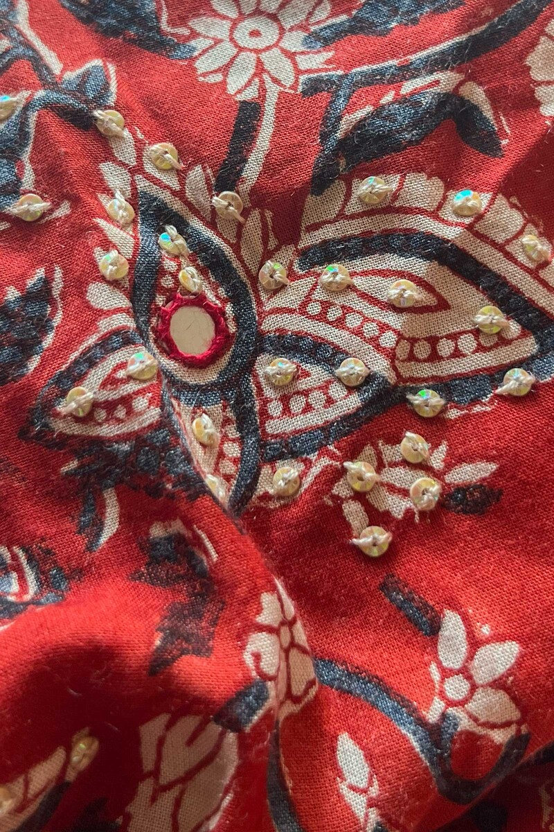 Red Hand Block Printed Straight Modal Kurta