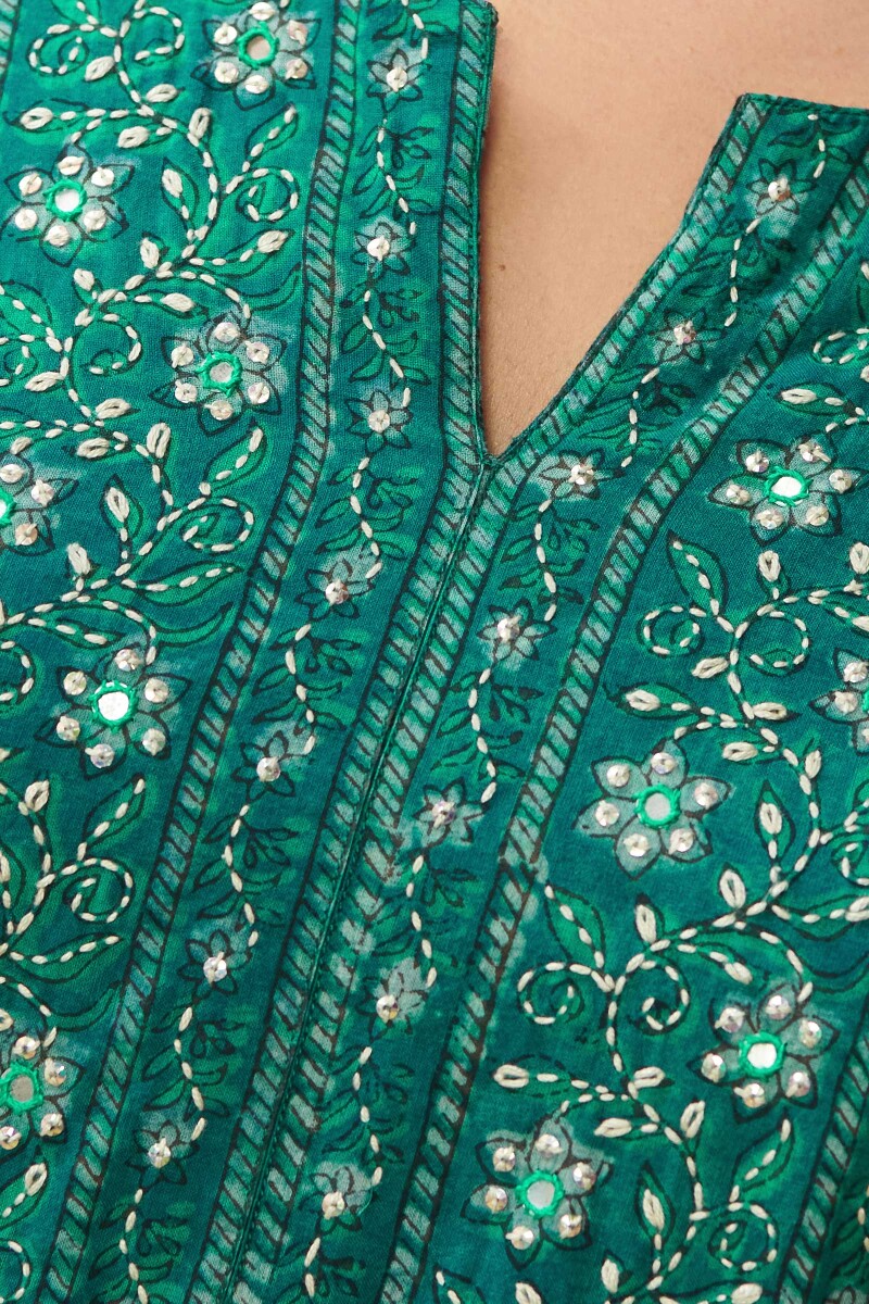 Blue Hand Block Printed Straight Cotton Kurta