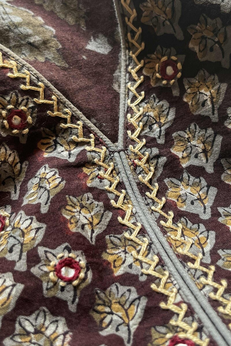 Brown Hand Block Printed A-Line Cotton Kurta