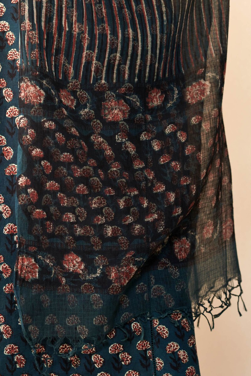 Black Hand Block Printed Kota Dupatta