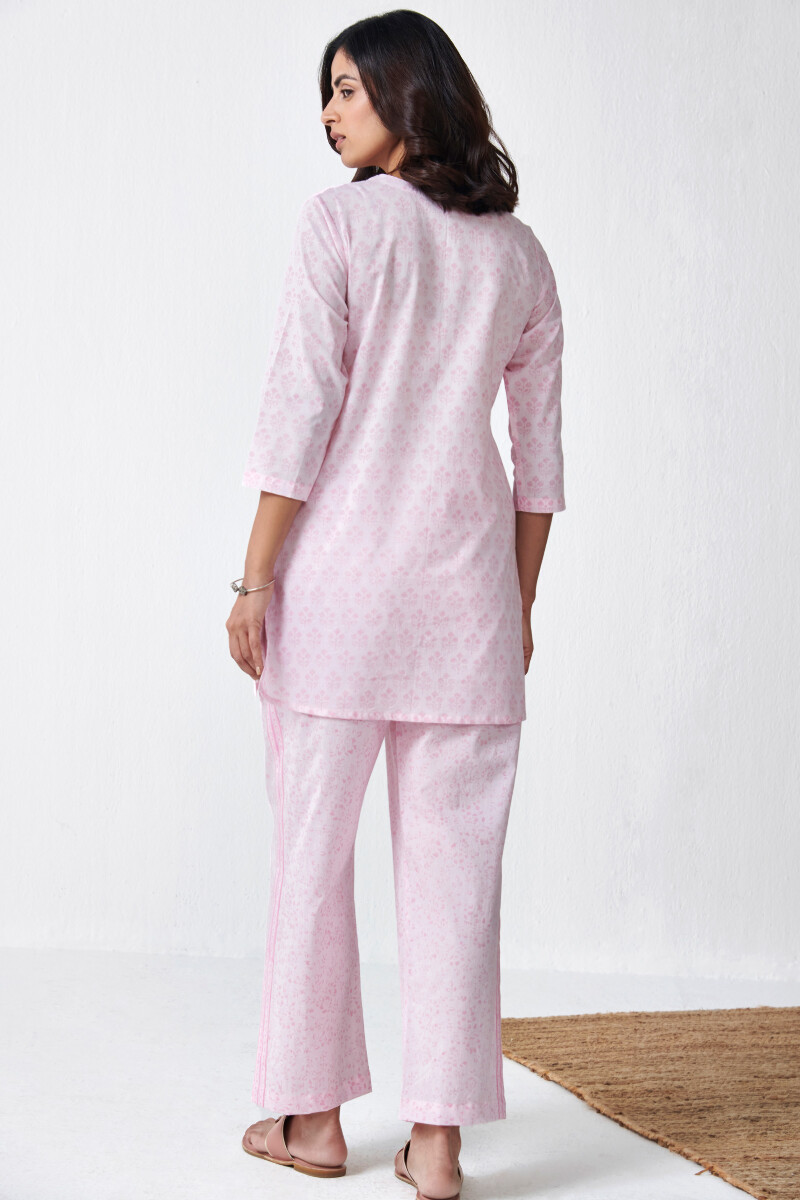 Pink Hand Block Printed Cotton Loungewear Set