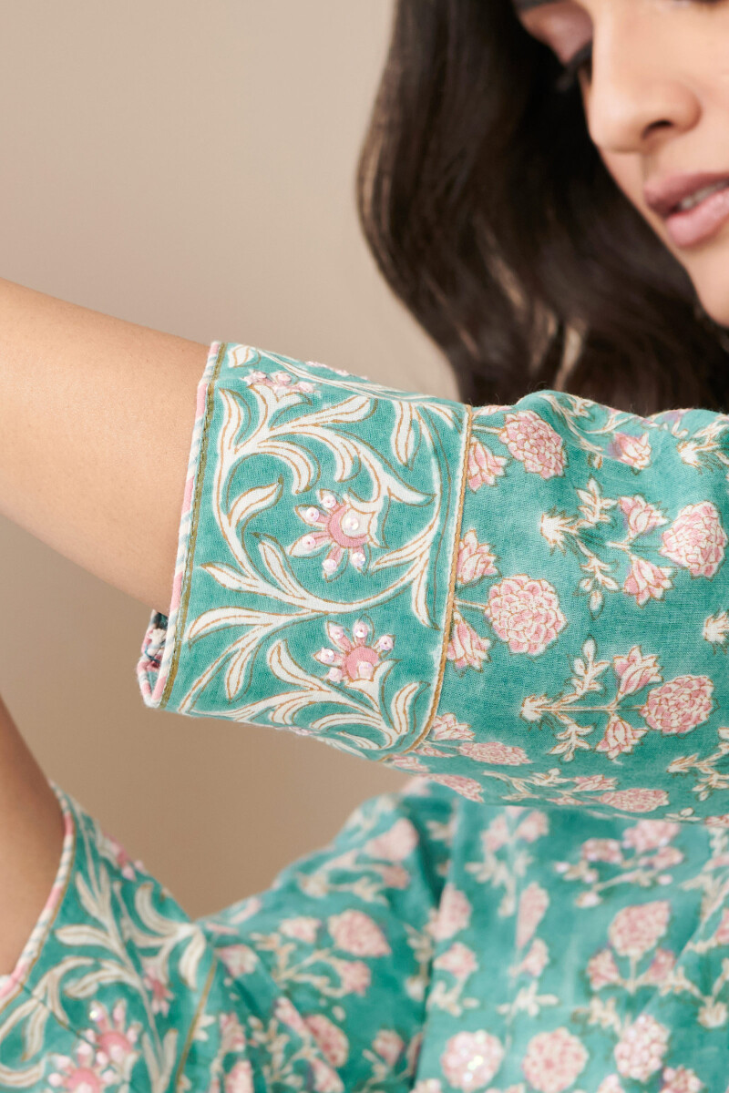 Blue Hand Block Printed Straight Cotton Kurta