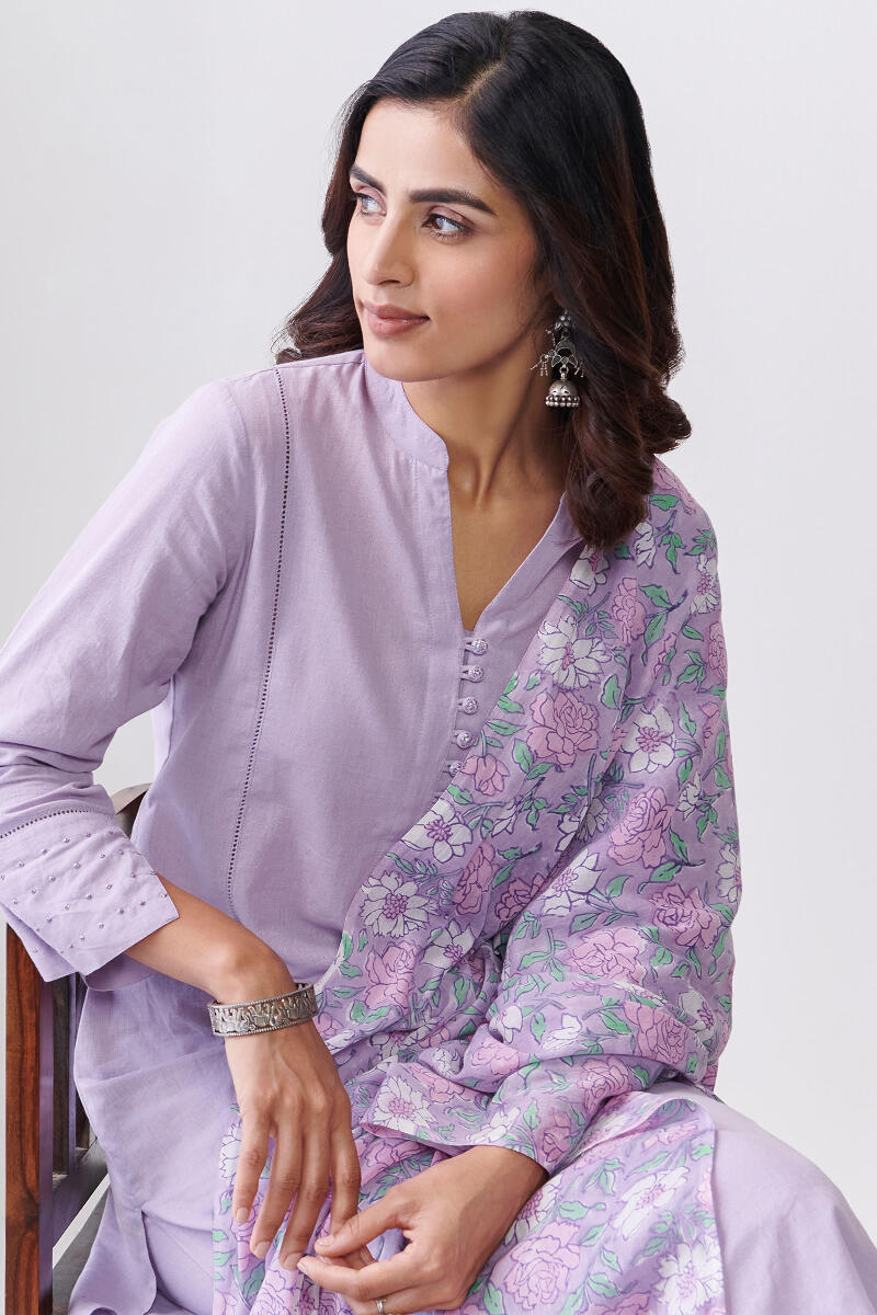 Purple Handcrafted Straight Cotton Kurta