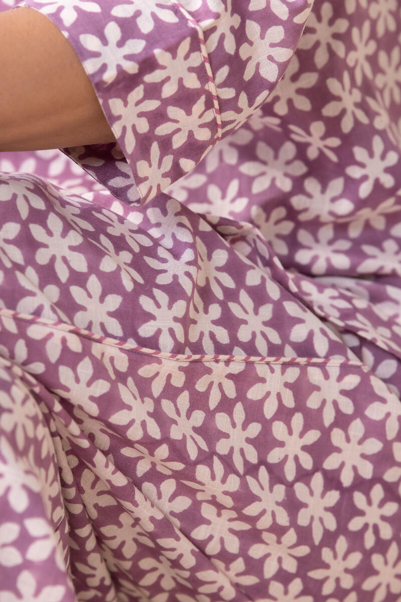 Purple Hand Block Printed Cotton Loungewear Set