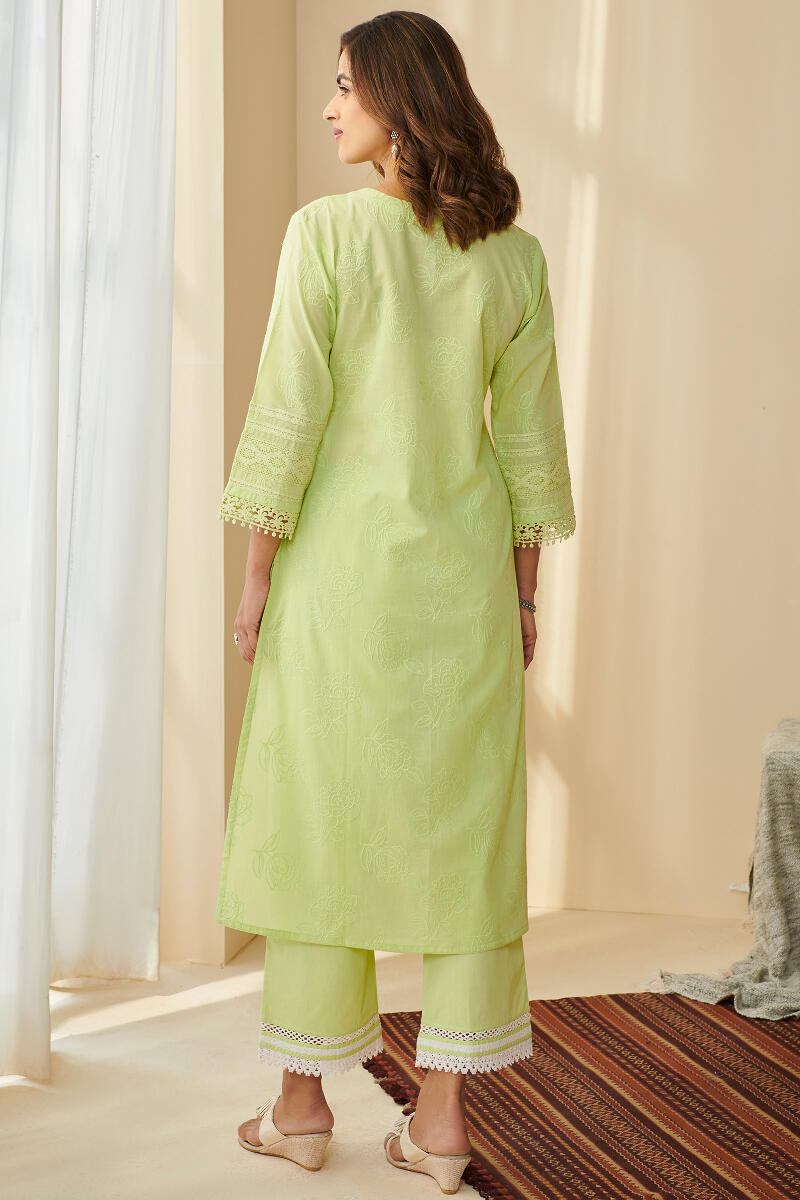 Green Handcrafted Straight Cotton Kurta