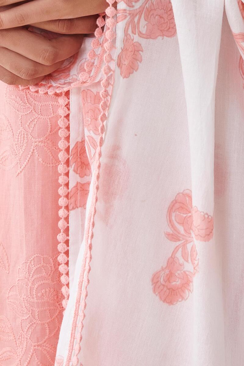 White Hand Block Printed Cotton Dupatta