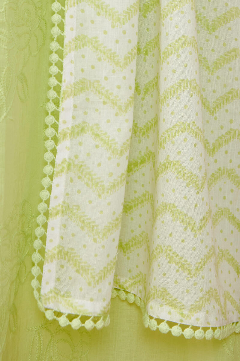 Green Hand Block Printed Cotton Dupatta