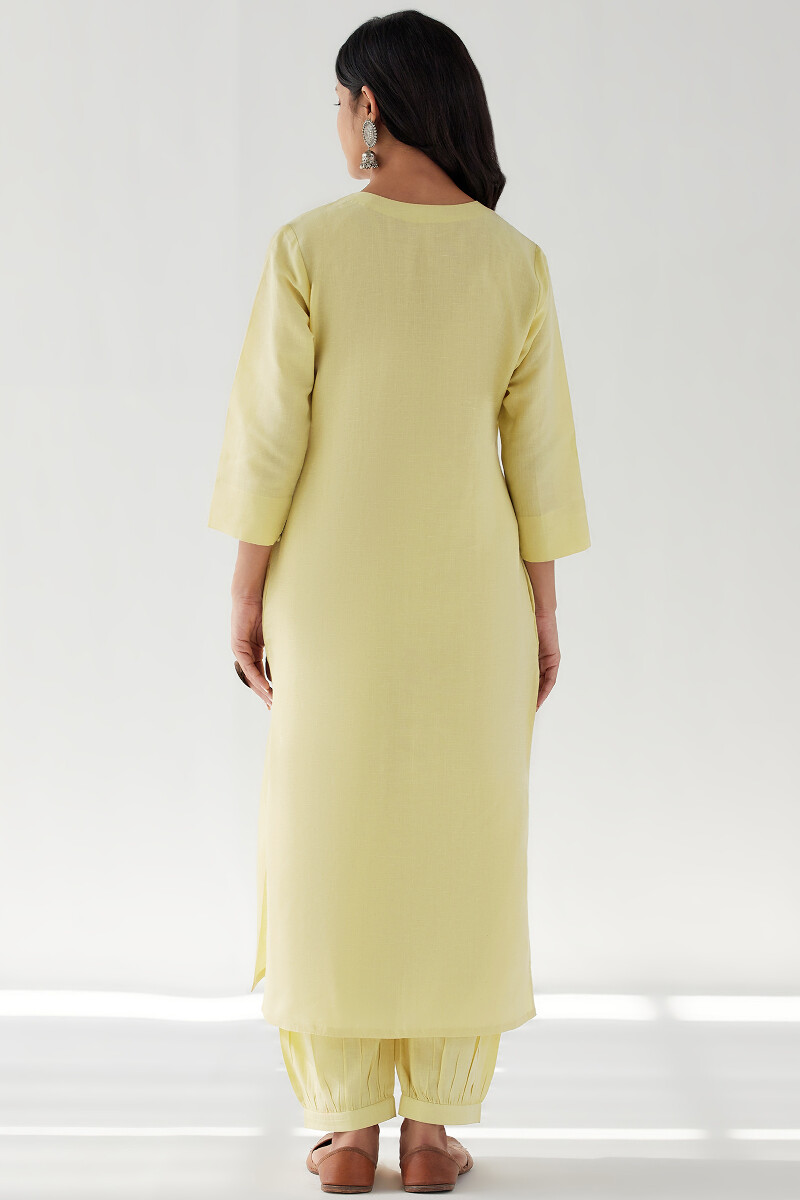 Yellow Handcrafted Straight Cotton Linen Kurta