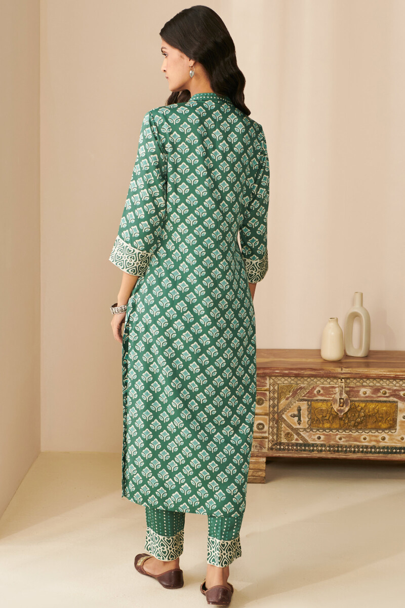 Bagru Hand Block Printed Straight Modal Satin Kurta