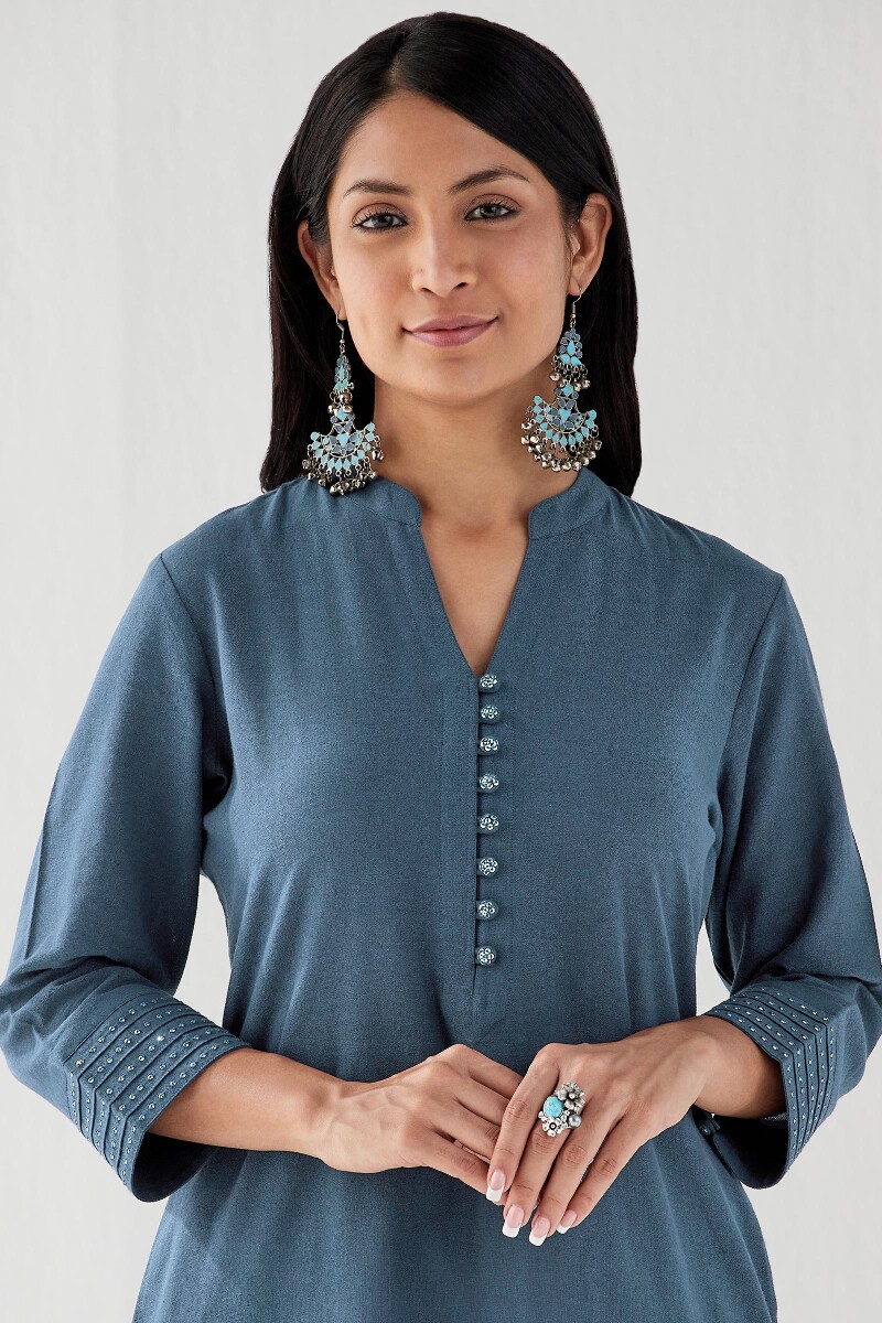Blue Handcrafted Straight Handloom Kurta