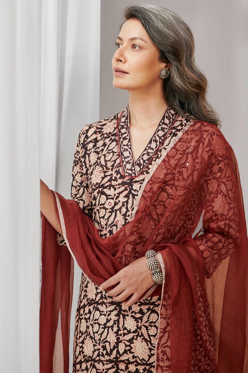 Black Hand Block Printed Straight Modal Kurta
