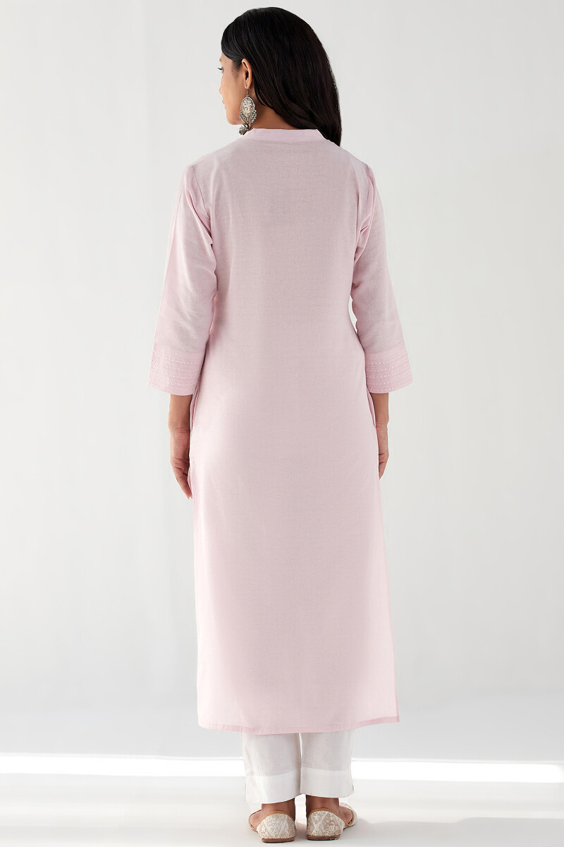 Pink Handcrafted Straight Handloom Kurta