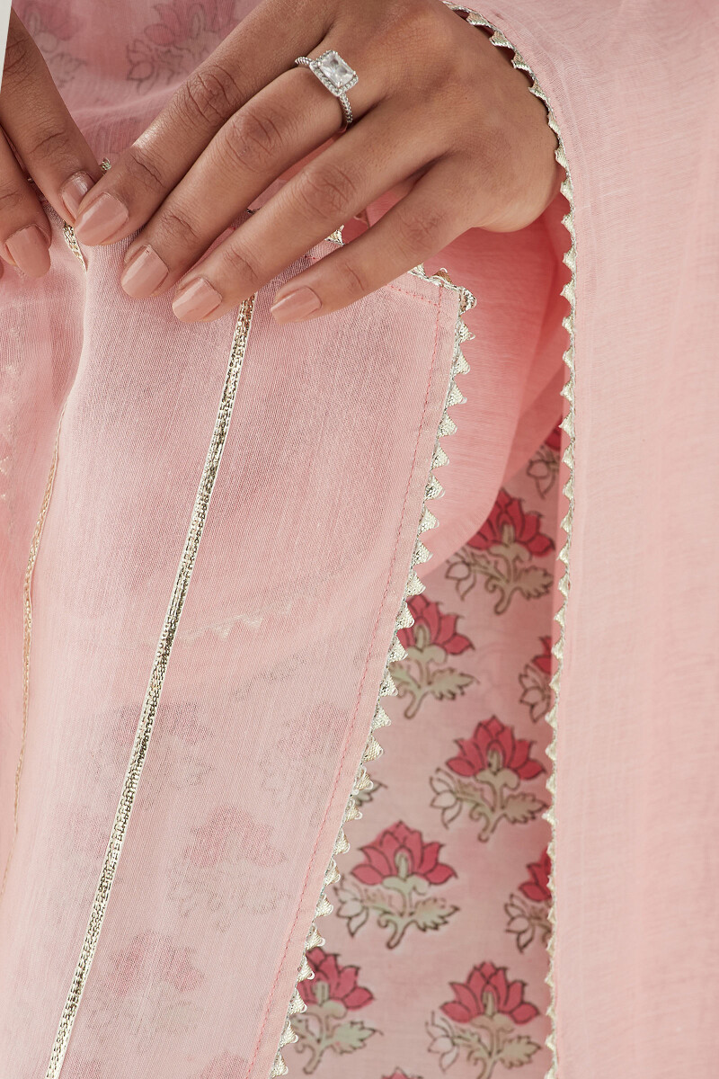 Pink Handcrafted Cotton Silk Dupatta 