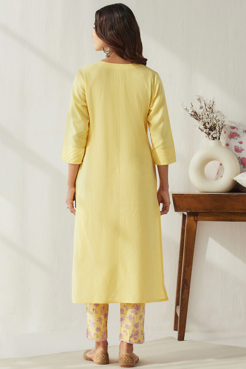 Yellow Handcrafted Straight Cotton Flax Kurta