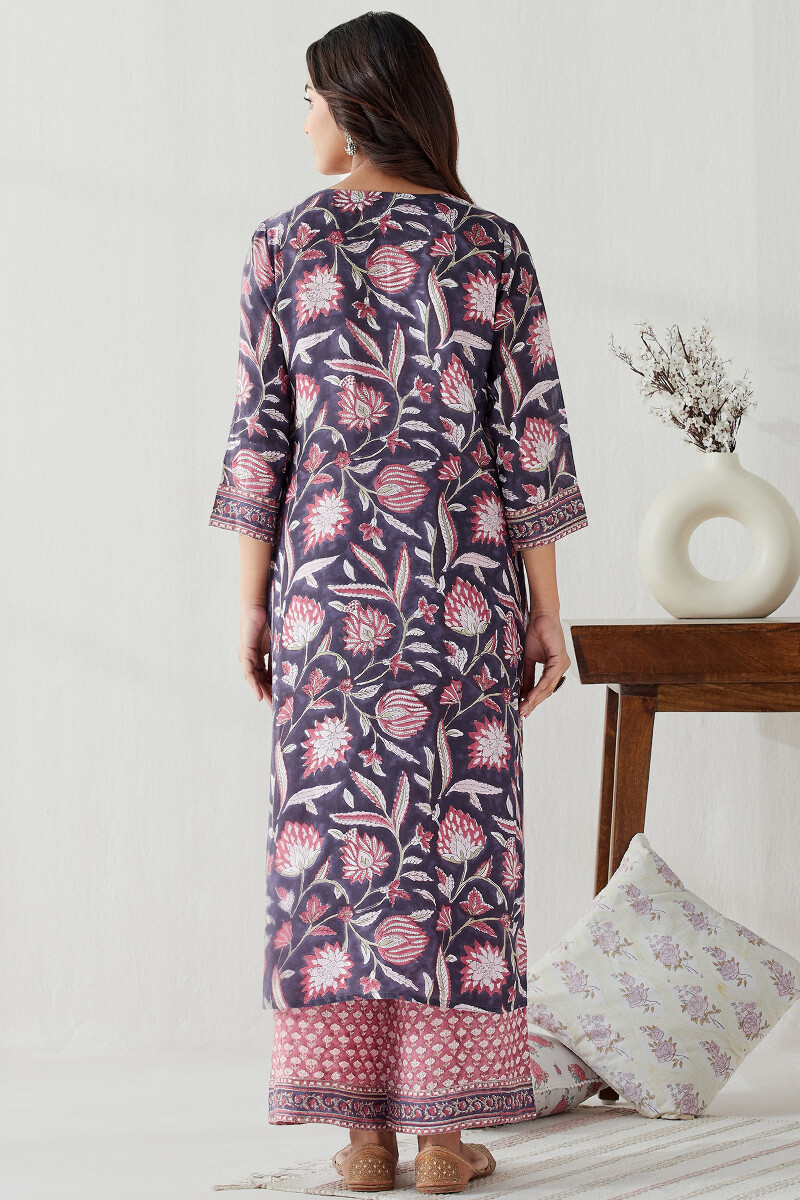 Purple Hand Block Printed Straight Modal Kurta