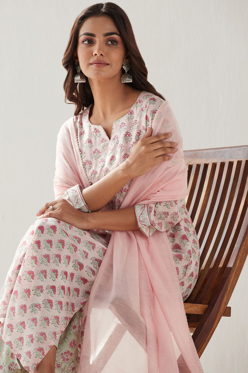 Pink Hand Block Printed Straight Modal Kurta