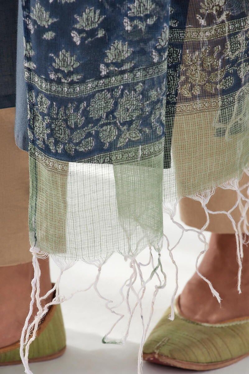 Blue Hand Block Printed Kota Dupatta
