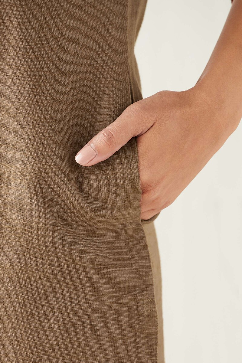 Brown Handcrafted Straight Handloom Kurta
