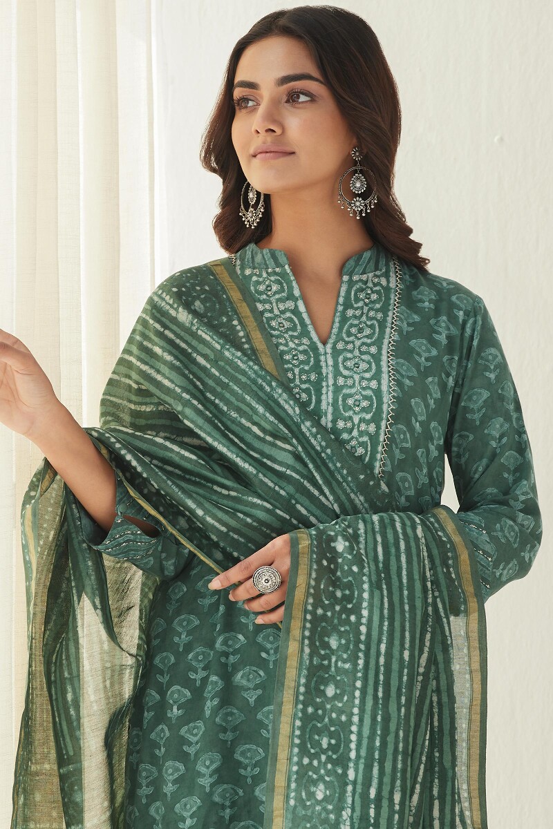 Green Hand Block Printed Straight Modal Kurta