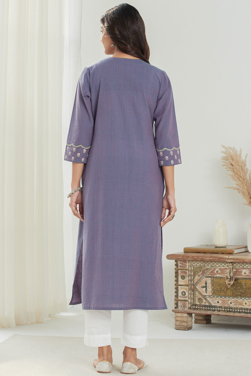 Purple Handcrafted Straight Handloom Kurta