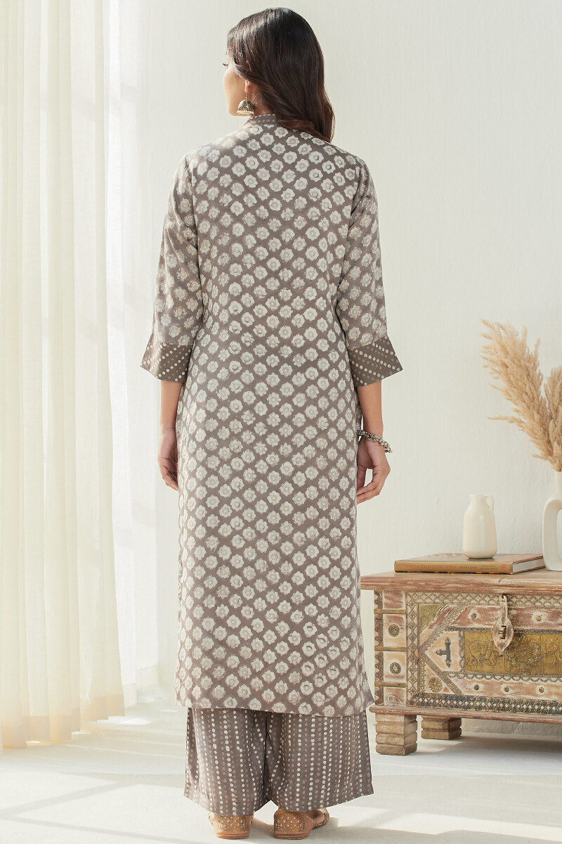 Grey Hand Block Printed Straight Modal Kurta