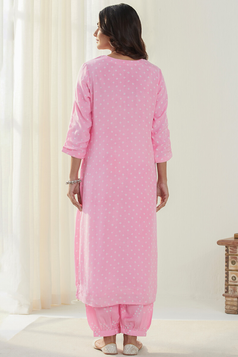 Pink Hand Block Printed Straight Modal Kurta