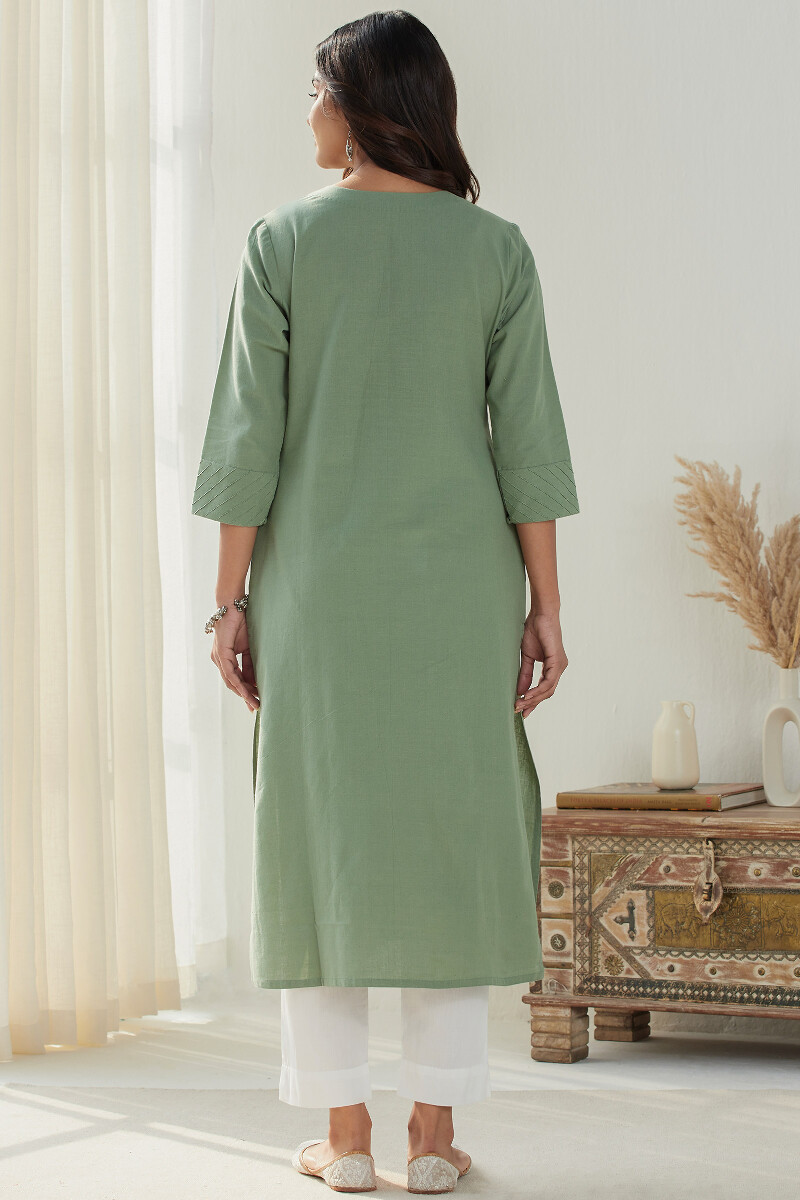 Green Handcrafted Straight Handloom Kurta