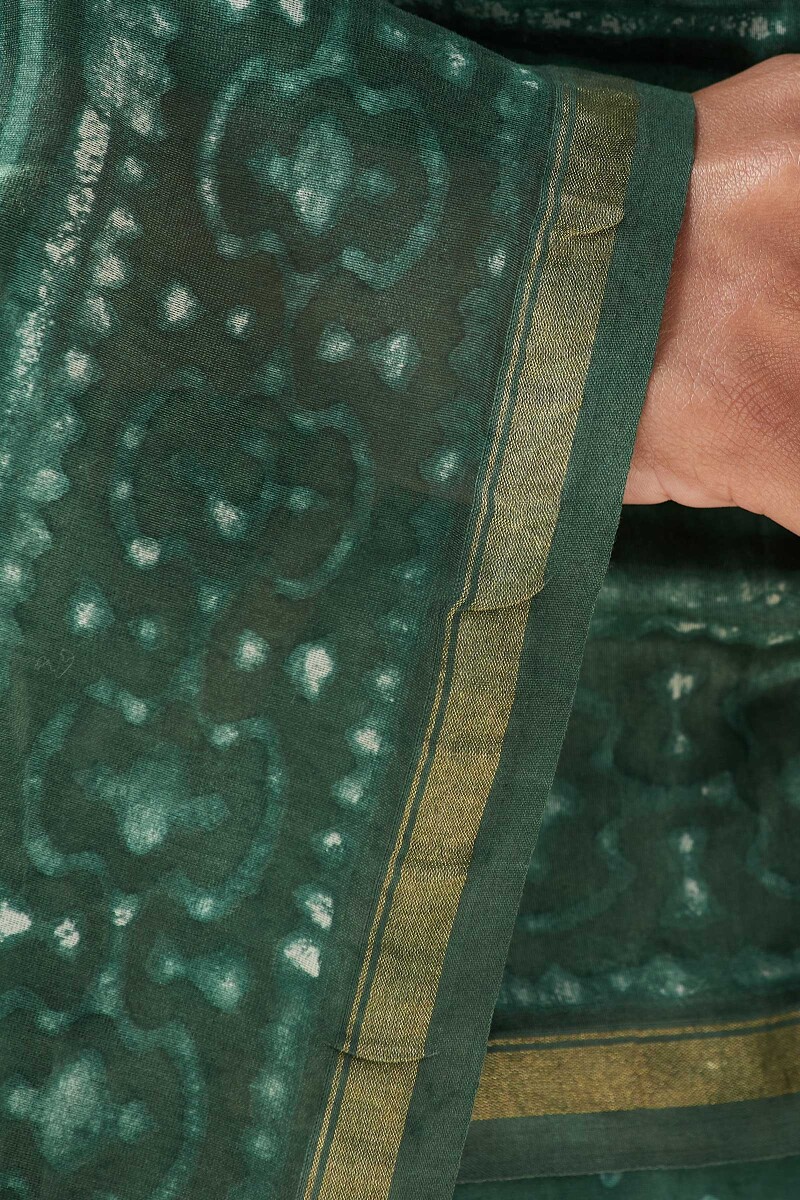 Green Hand Block Printed Chanderi Dupatta