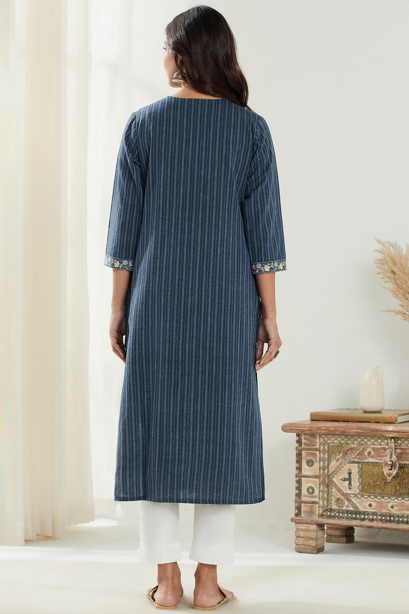 Blue Handcrafted Straight Handloom Kurta