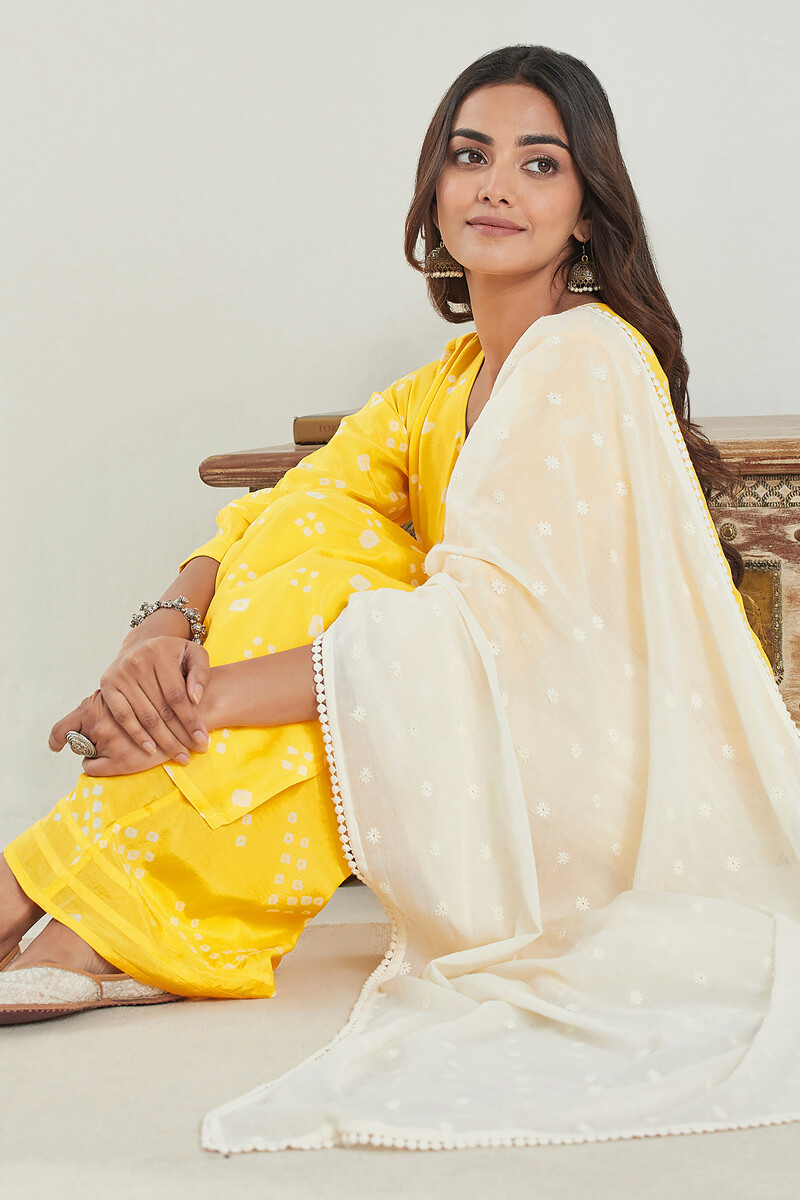 Yellow Printed Straight Modal Kurta