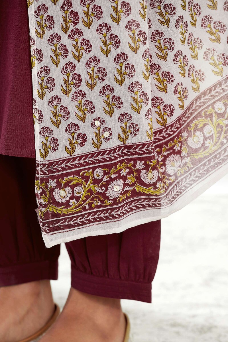 Beige Hand Block Printed Cotton Mul Dupatta