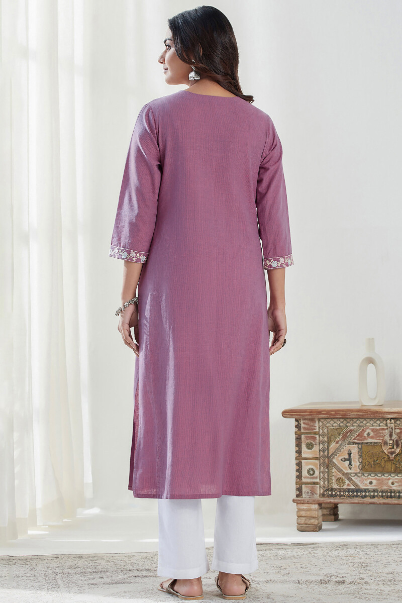 Pink Handcrafted Straight Handloom Kurta