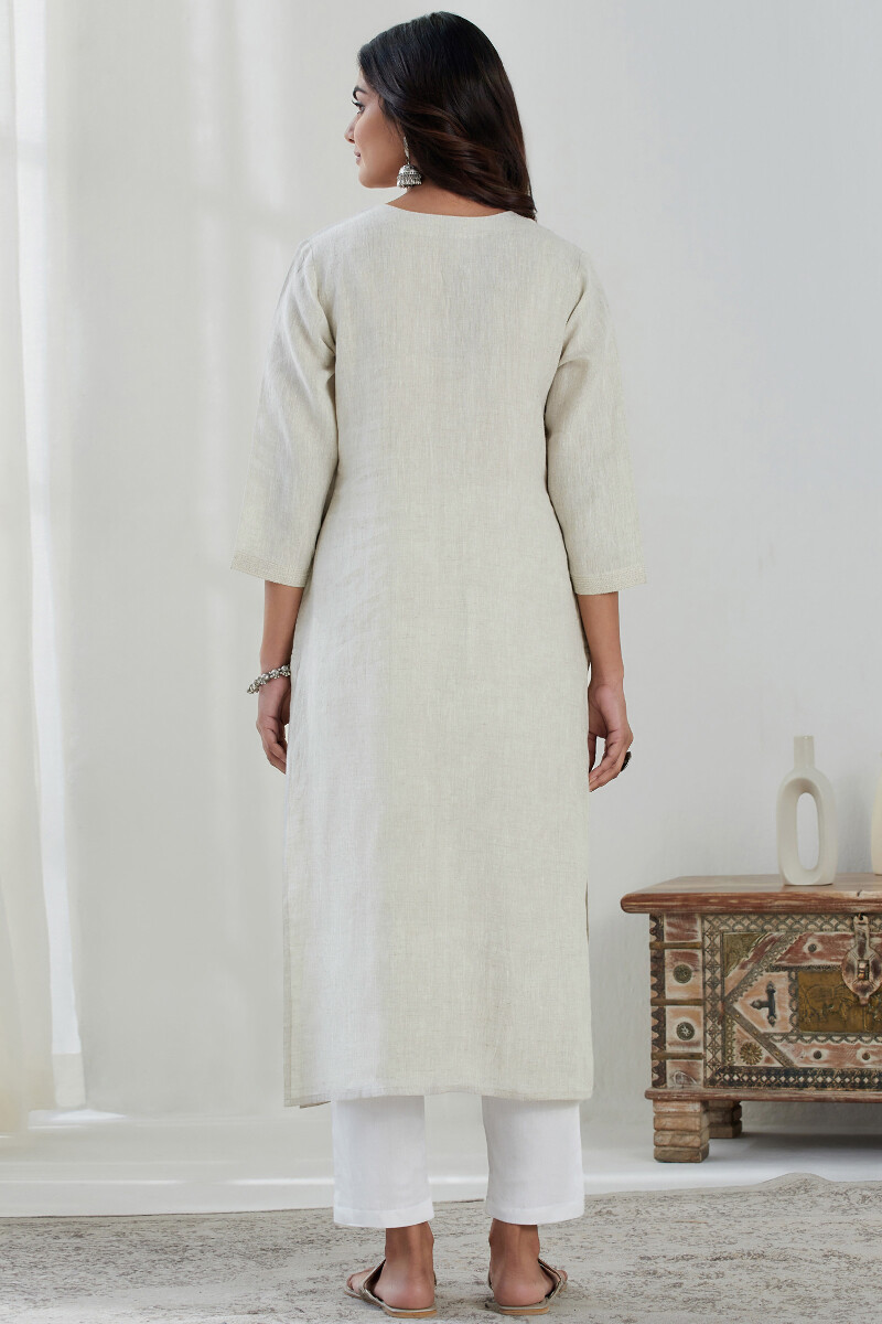 Beige Handcrafted Straight Linen Kurta