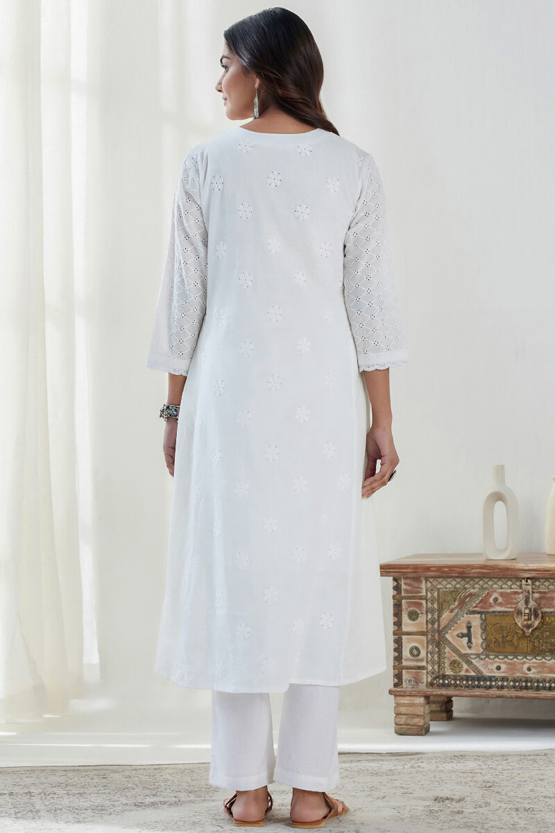 White Handcrafted Straight Cotton Kurta