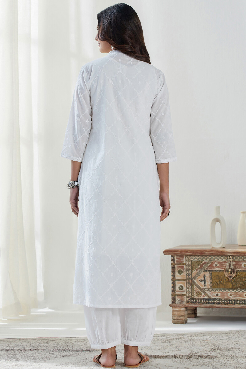 White Handcrafted Straight Cotton Kurta