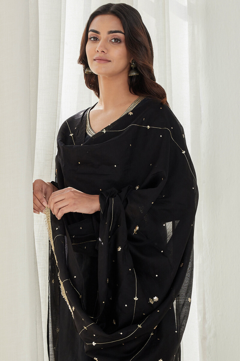 Black Handcrafted Straight Chanderi Kurta
