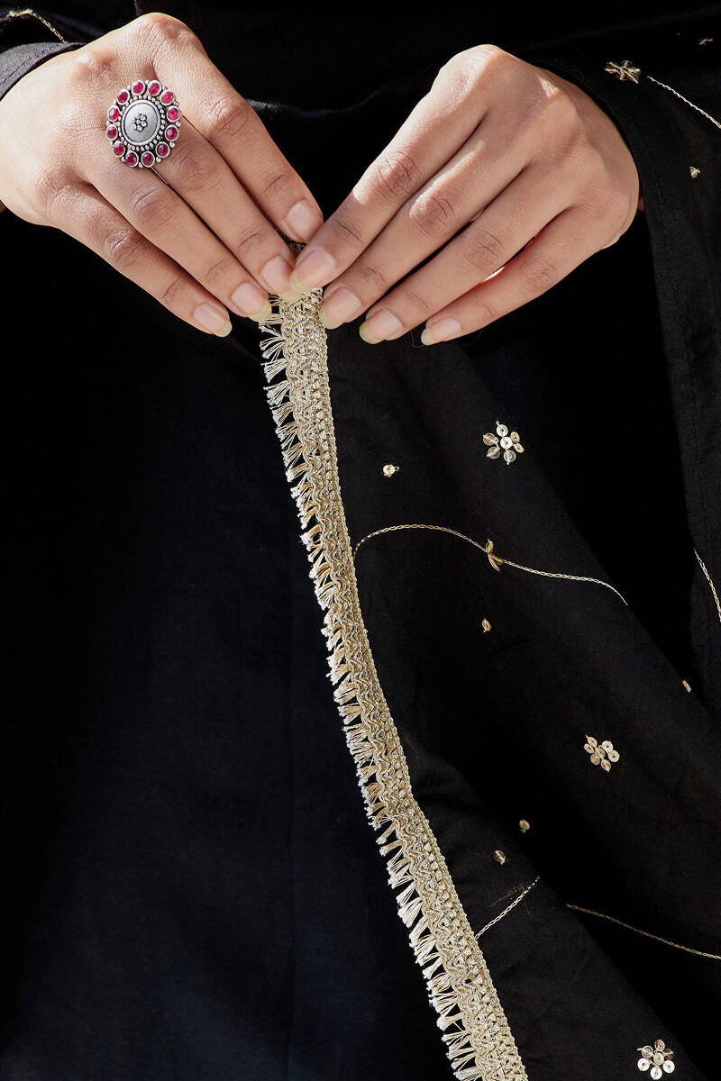 Black Handcrafted Cotton Silk Dupatta