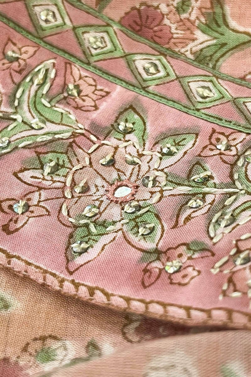 Pink Hand Block Printed Straight Cotton Mul Kurta