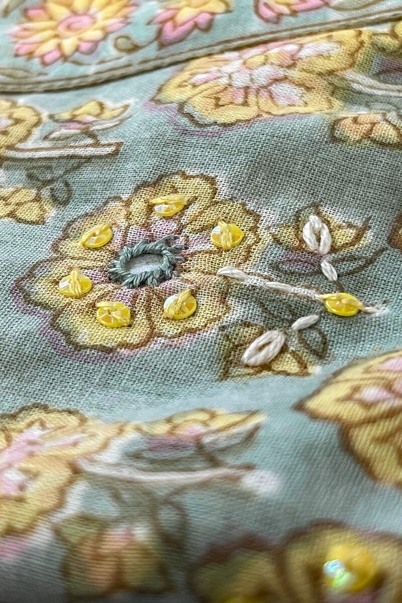 Blue Hand Block Printed A-Line Cotton Mul Kurta