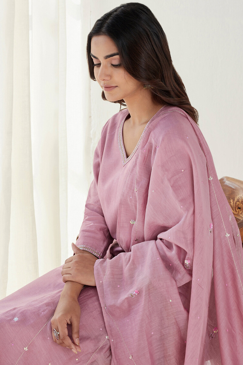Pink Handcrafted Straight Chanderi Kurta