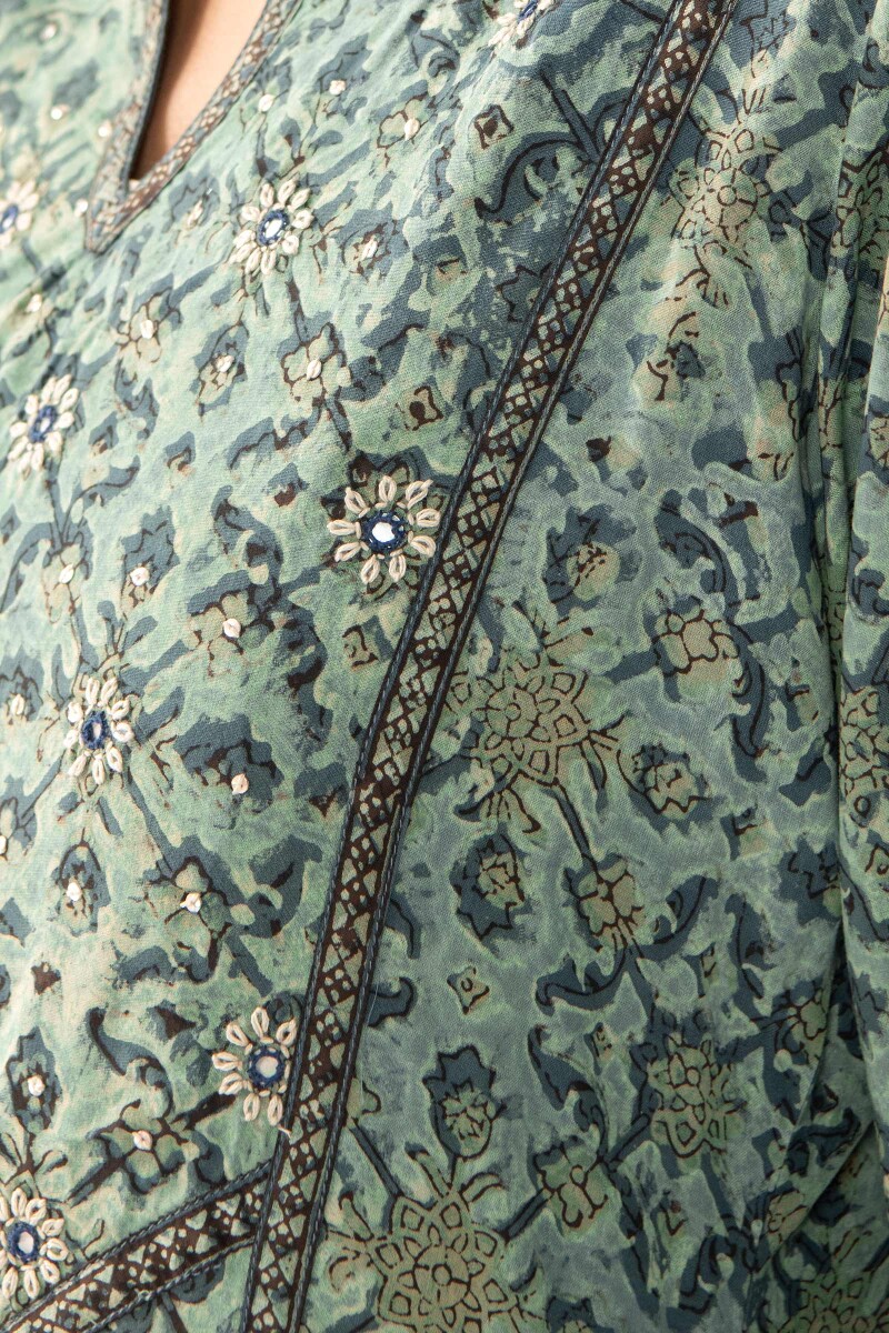 Akola Hand Block Printed Straight Cotton Modal Kurta