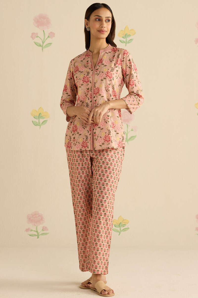 Peach Printed Cotton Loungewear Set