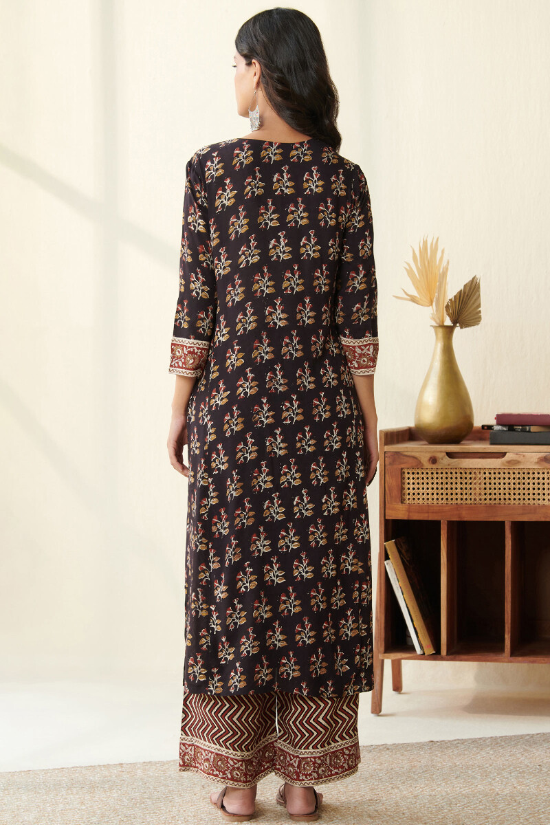 Bagru Hand Block Printed Straight Modal Viscose Kurta