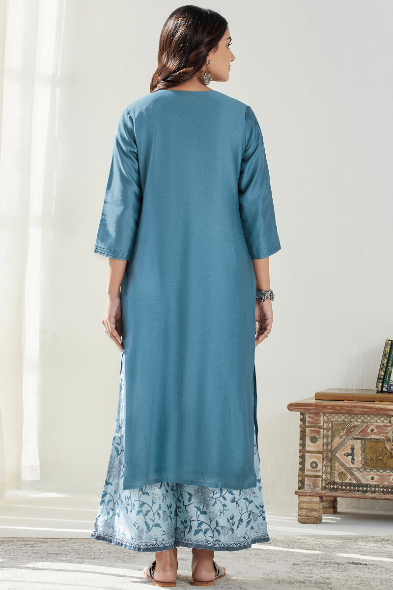 Blue Handcrafted Straight Chanderi Kurta